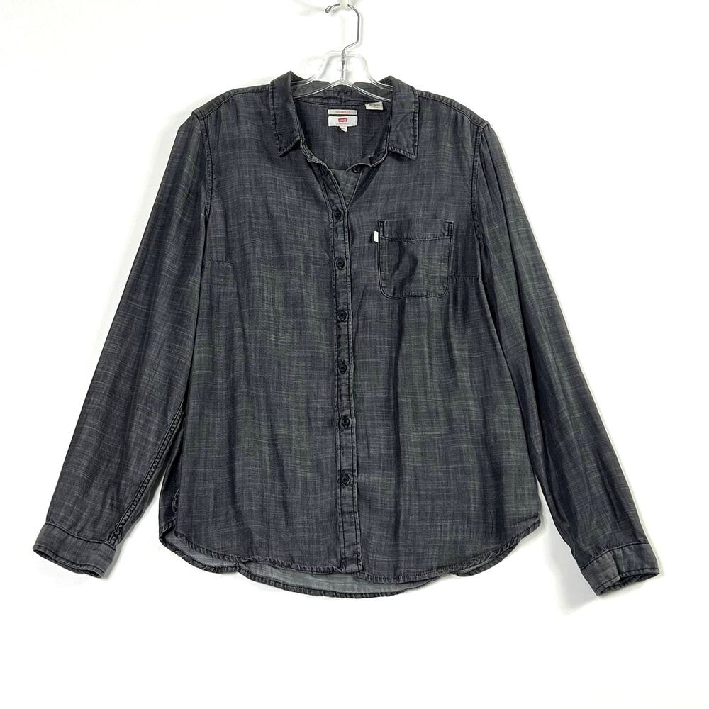 Levis Long Sleeve Tailored Fit Lyocell Button Up Shirt Gray Mens XL
